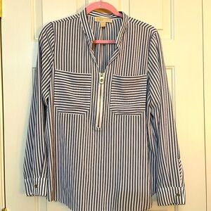 Michael Kors Navy and White Striped Blouse - M